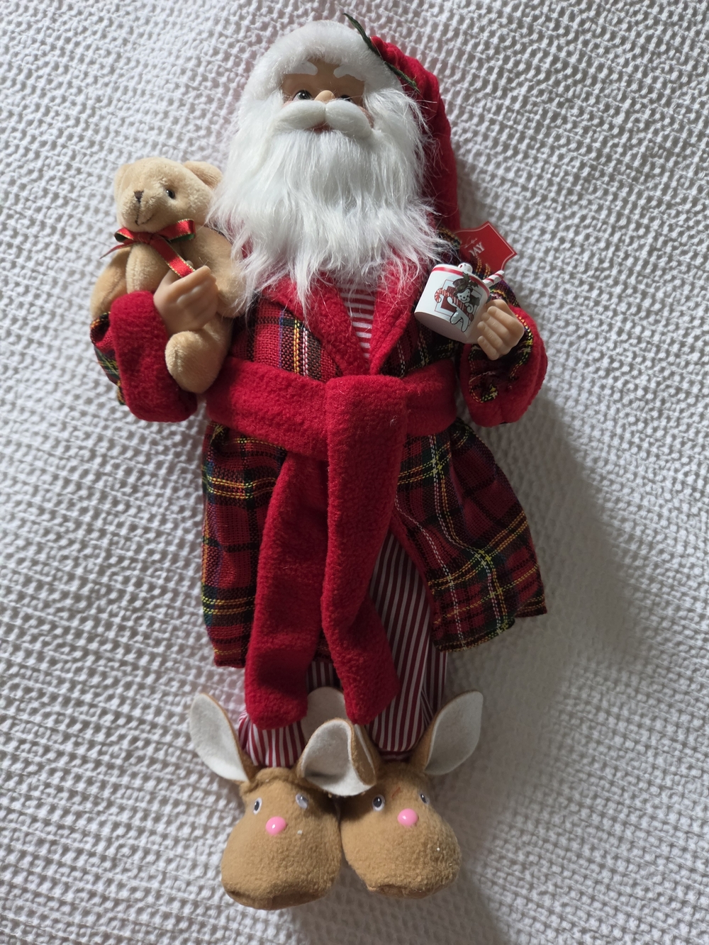Holiday Time Red Plaid Santa with Teddy and Reindeer Slippers